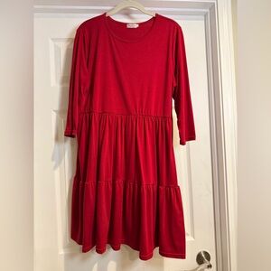 Stylish Red Women’s Tiered Knee-length Dress